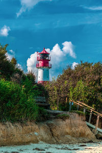 Lighthouse on the baltic sea with an overcast sky.