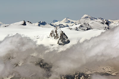 Scenic view of snow covered mountains against sky