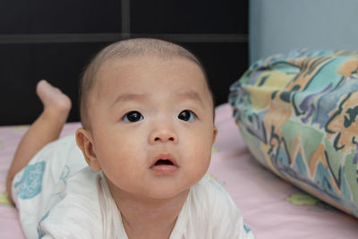 Portrait of cute baby at home