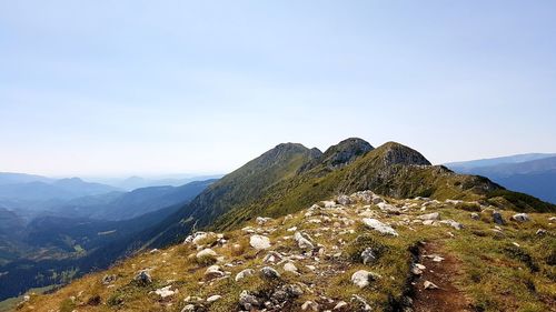 Scenic view of mountains against clear sky