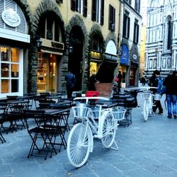 Bicycles on street in restaurant