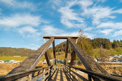 Einsiedeln area, canton schwyz, switzerland, february 20, 2023 bridge over a part of the sihlsee