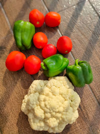 High angle view of chopped vegetables on table