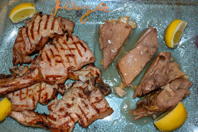 High angle view of breakfast