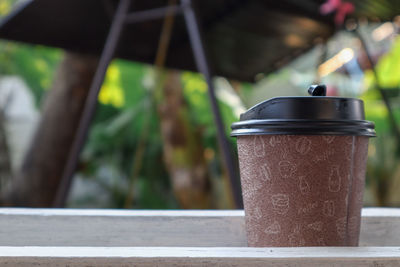Close-up of metal railing against blurred background