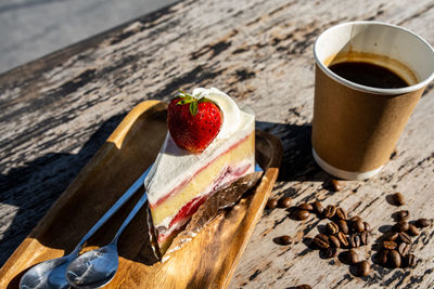 High angle view of breakfast on table