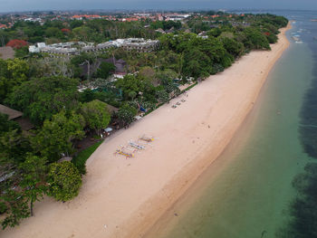 High angle view of trees by sea