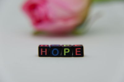 Close-up of text on table