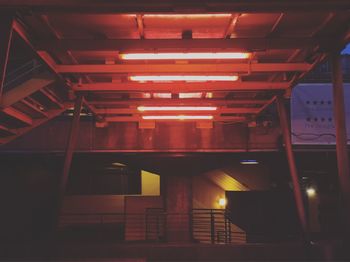 Low angle view of illuminated building at night