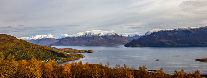 Scenic view of river and mountains