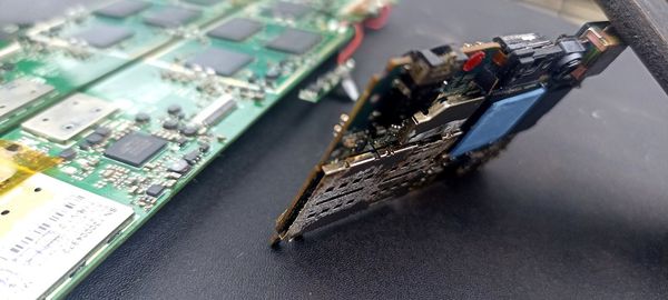 High angle view of circuit board