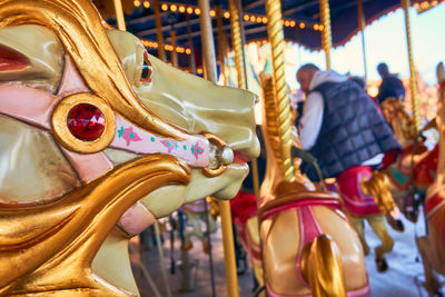 Close-up of carousel in amusement park