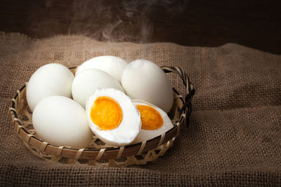High angle view of breakfast on table