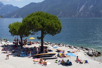 High angle view of people on beach