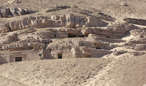 High angle view of rock formations on land