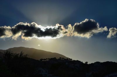 Scenic view of silhouette mountains against sky at sunset