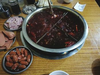 High angle view of food on table