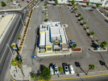 High angle view of vehicles on road