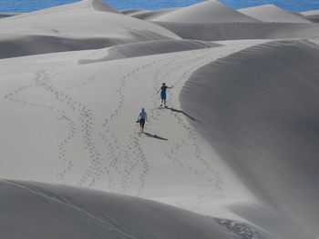 High angle view of women on sand at desert