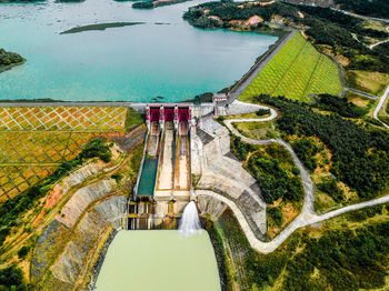 High angle view of dam on river
