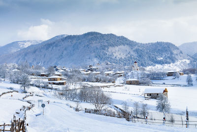Ski lift over mountains during winter