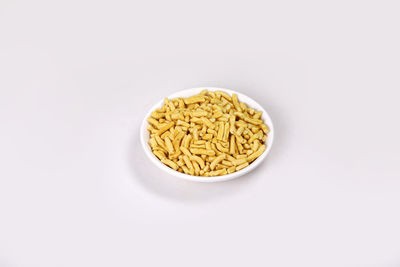 High angle view of food against white background