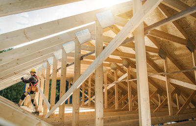 Full length of worker working in construction site