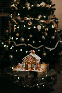 Close-up of christmas decorations on table