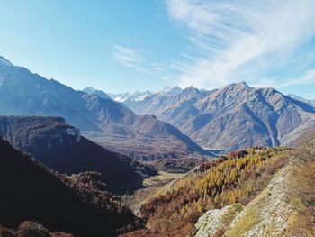 Scenic view of mountains against cloudy sky