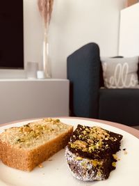 Close-up of breakfast served on table at home