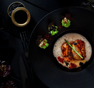 High angle view of food in bowl on table