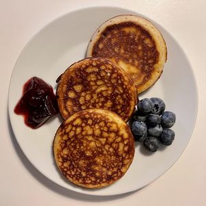 Directly above shot of breakfast served on table