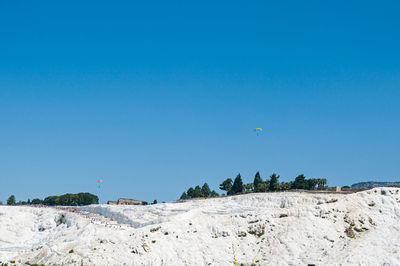 Scenic view of land against clear blue sky