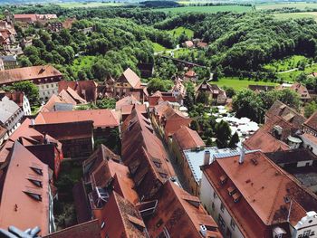 High angle view of old buildings in city