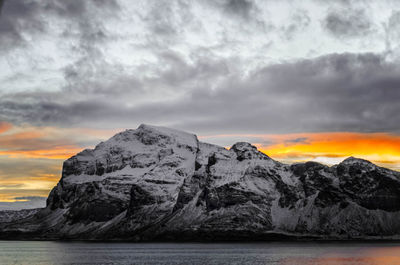 Scenic view of mountains against sky during sunset