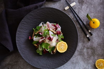 High angle view of food on table