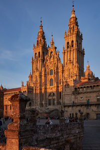 View of the cathedral of santiago de compostela at sunset. in galicia. spain