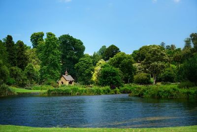 Scenic view of lake against clear sky