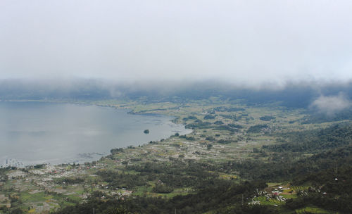 Aerial view of lake against sky