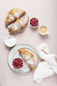 High angle view of breakfast served on table