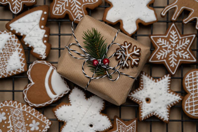 Close-up of christmas decorations on table