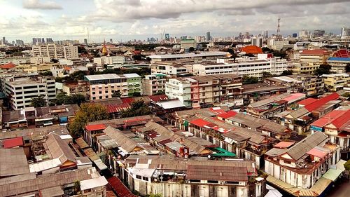 High angle view of cityscape against sky