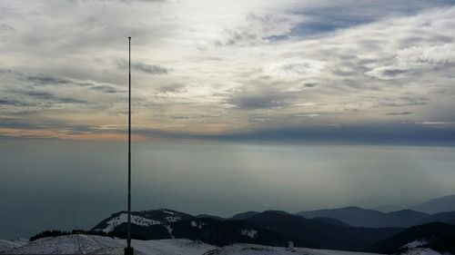 Scenic view of mountains against cloudy sky