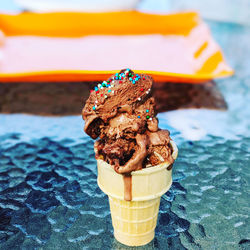 Close-up of ice cream on table