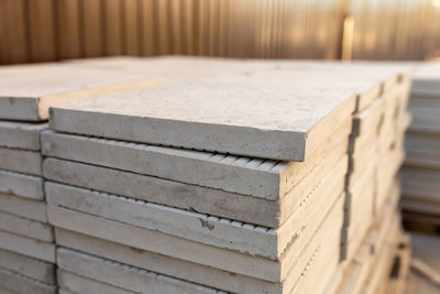 Close-up of stone stack on table