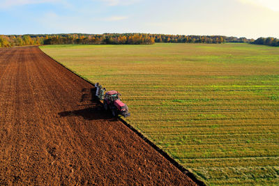 Tire tracks on agricultural field