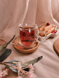 Close-up of tea cup on table