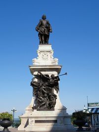 Low angle view of statue against blue sky