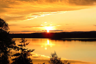 Scenic view of lake at sunset
