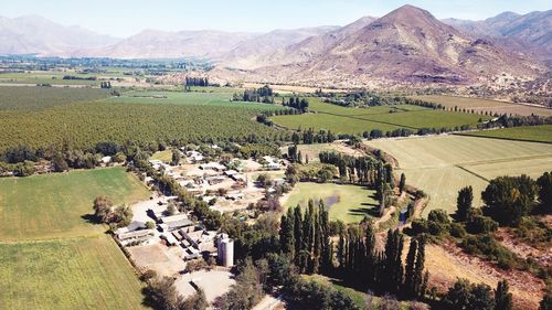 High angle view of agricultural field against sky